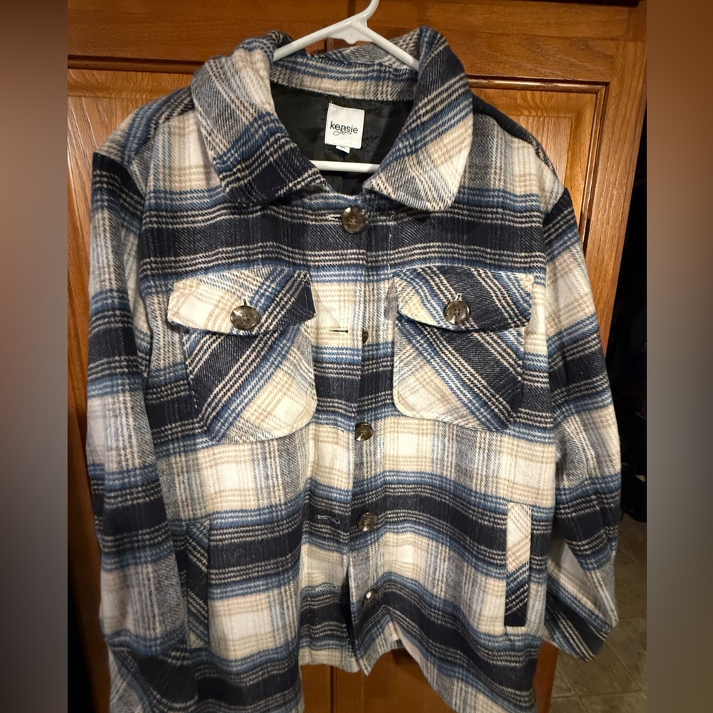 Kensie Blue and Cream Plaid Jacket